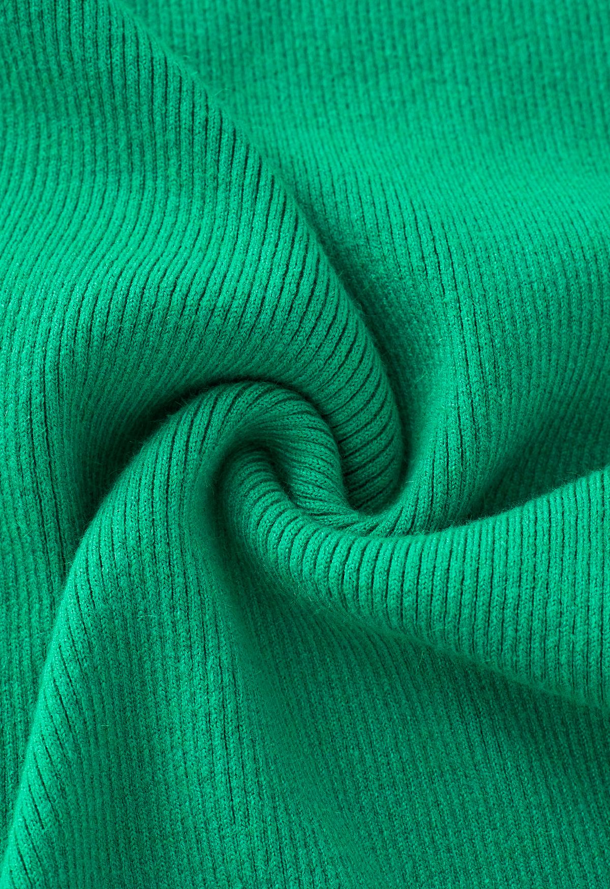 Ensemble haut court en tricot et jupe longue fendue en vert
