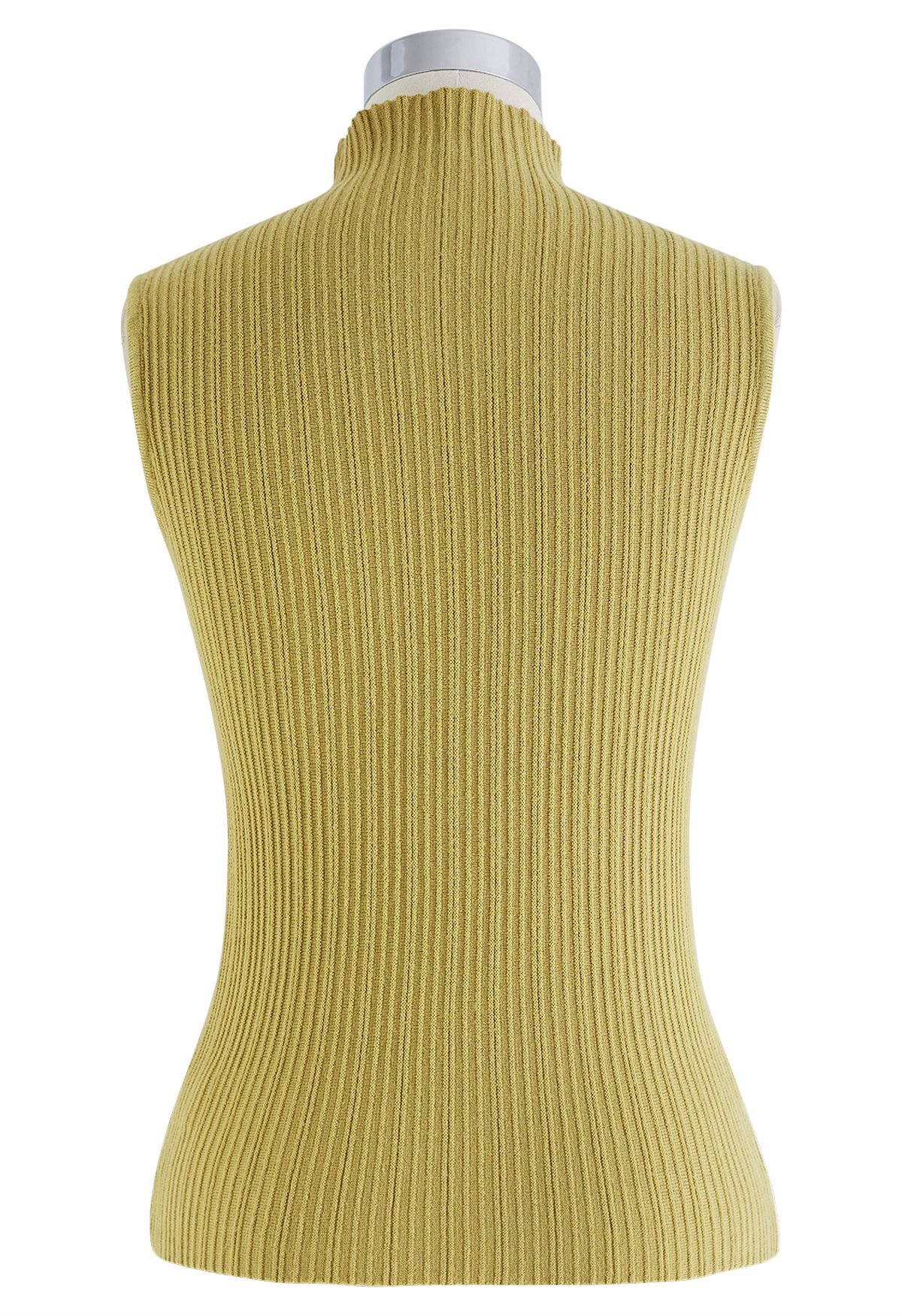 Haut en tricot texturé sans manches à col montant en moutarde