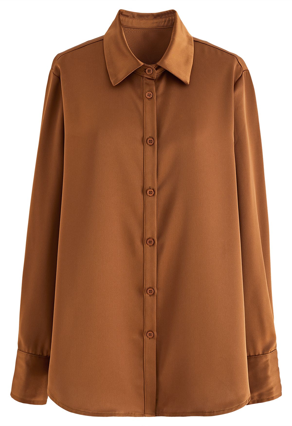 Chemise boutonnée au fini satiné en caramel