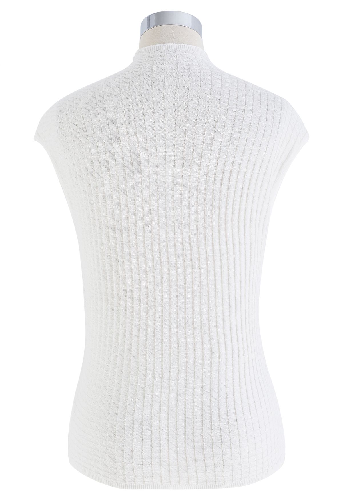 Haut en tricot texturé sans manches à col montant en blanc