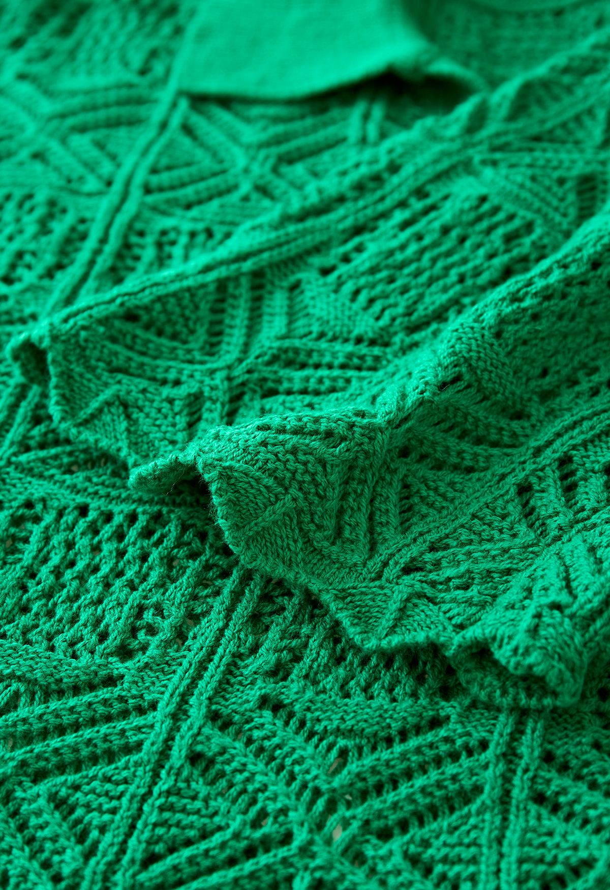 Haut court en tricot à manches évasées évidées en vert