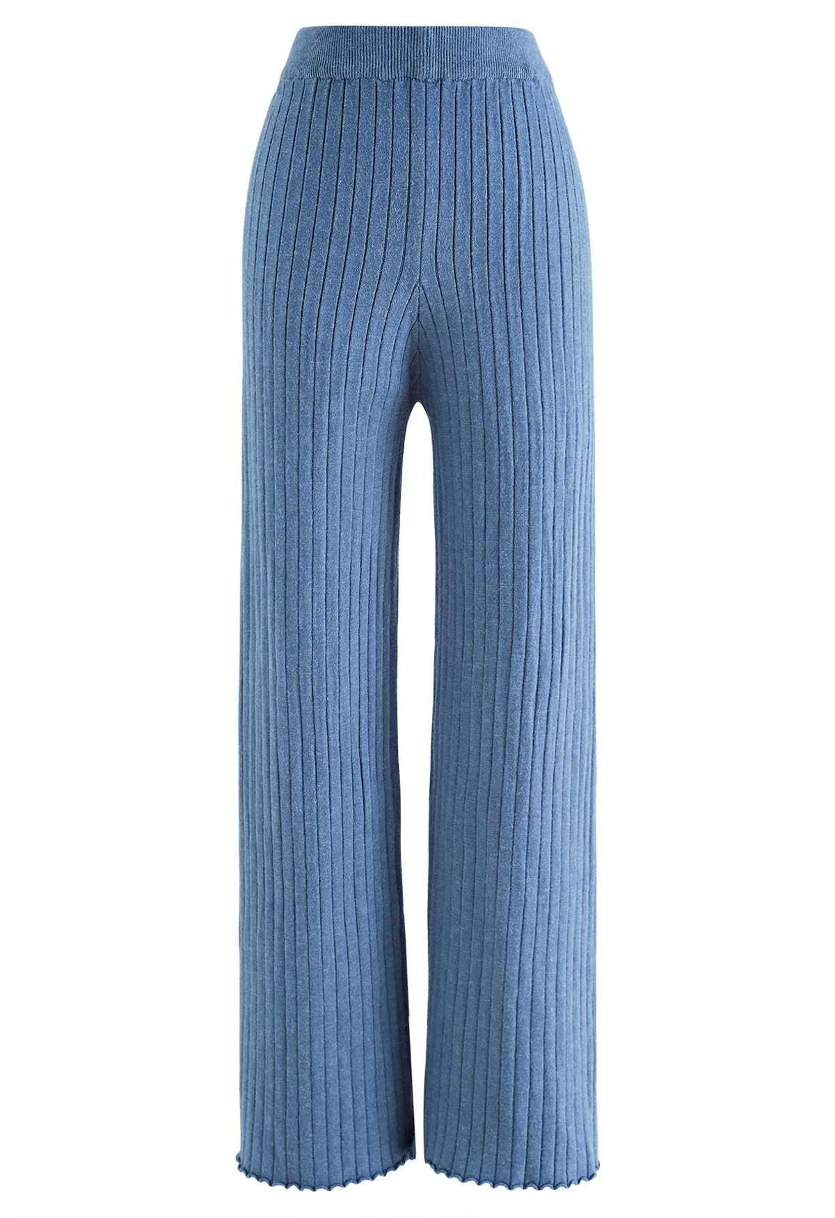 Pantalon en tricot côtelé à jambe droite en bleu