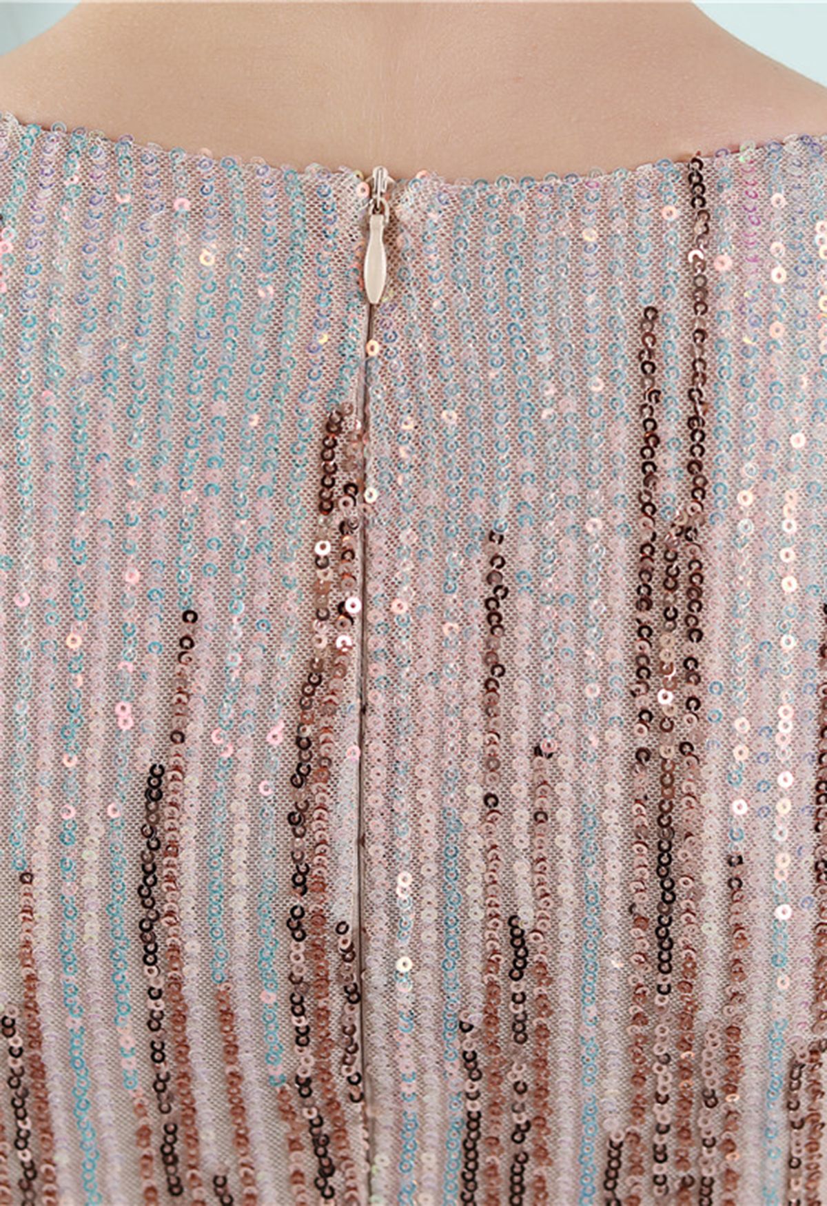 Robe Croisée Bicolore à Paillettes Complètes en Doré