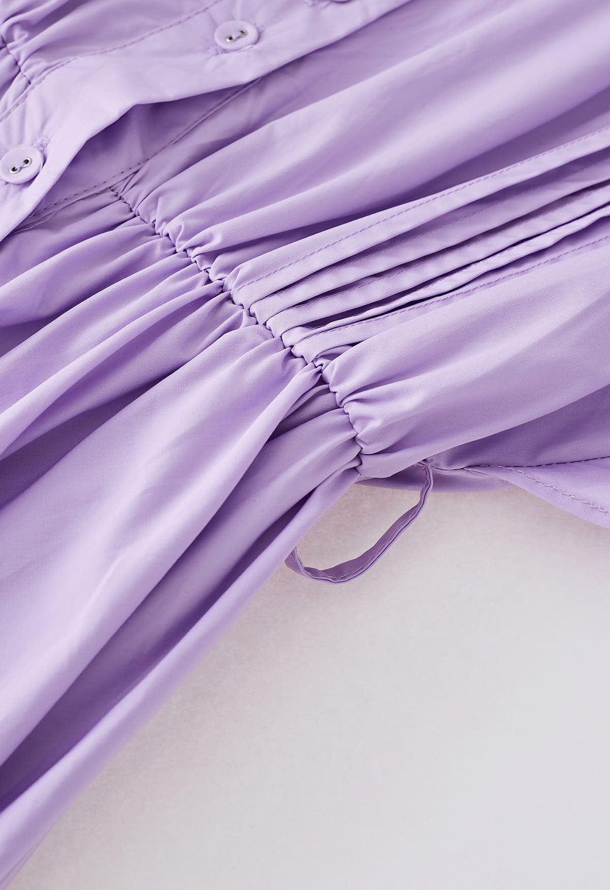 Robe patineuse à taille nouée à manches flottantes en lilas
