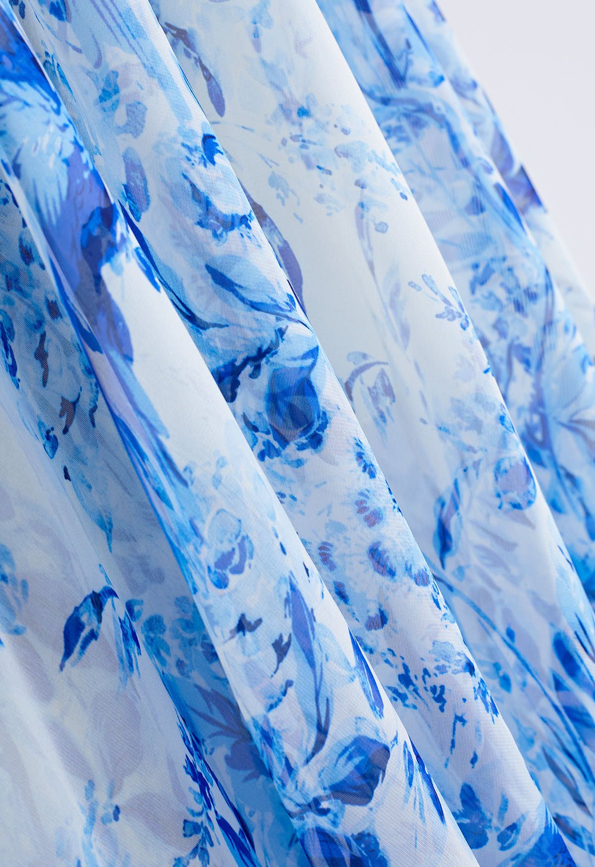 Jupe longue en mousseline imprimée Summer Forest en bleu