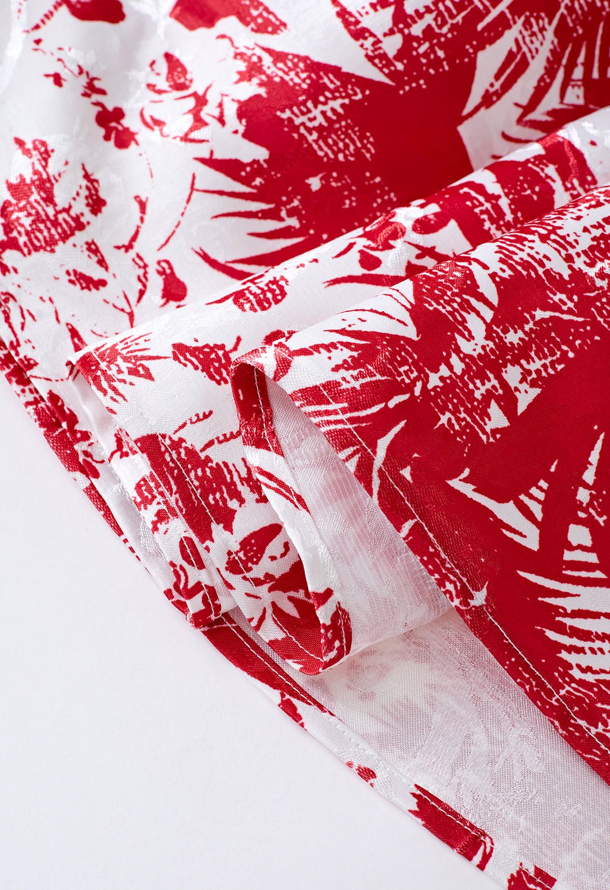 Jupe mi-longue plissée en jacquard Tropical Groove en rouge