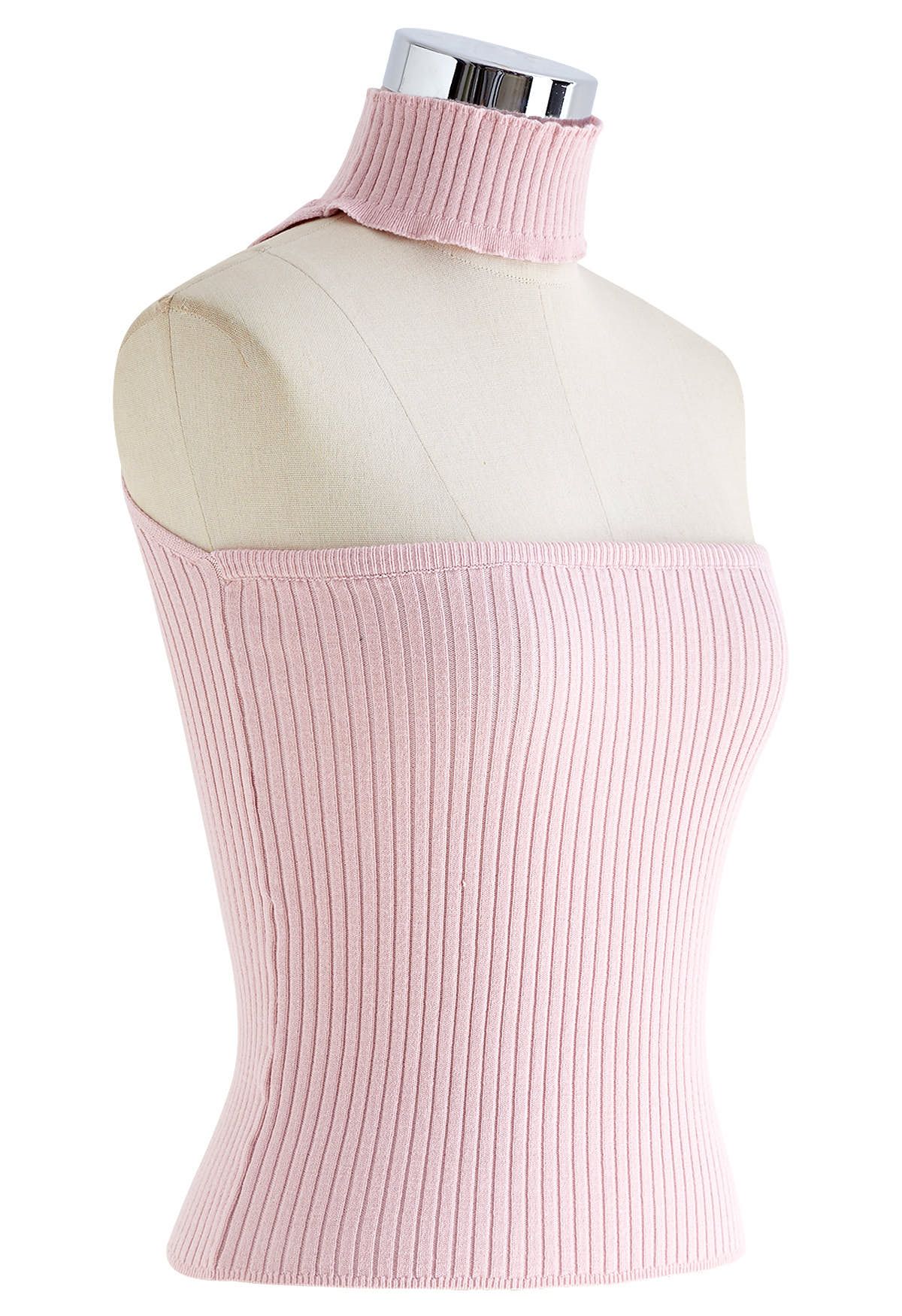 Haut en tricot sans bretelles à col licou en rose