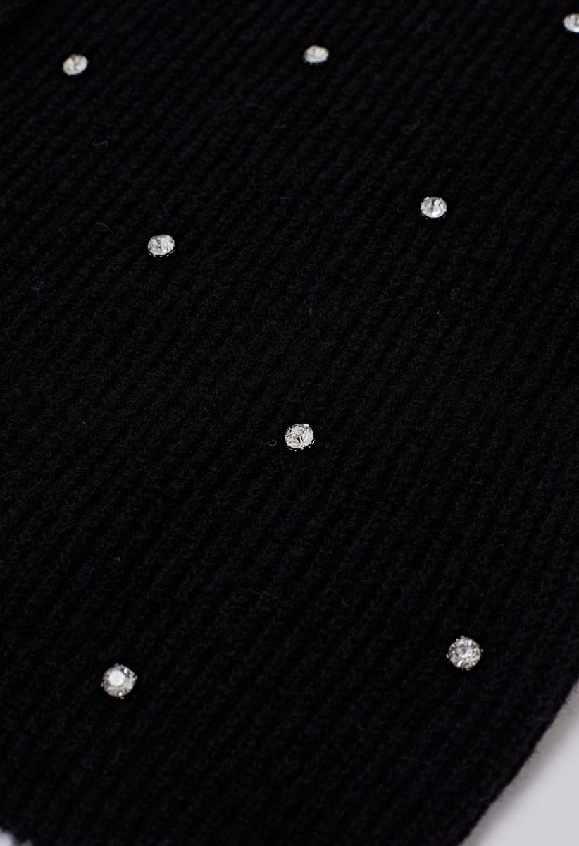 Cardigan en tricot boutonné orné de strass en noir