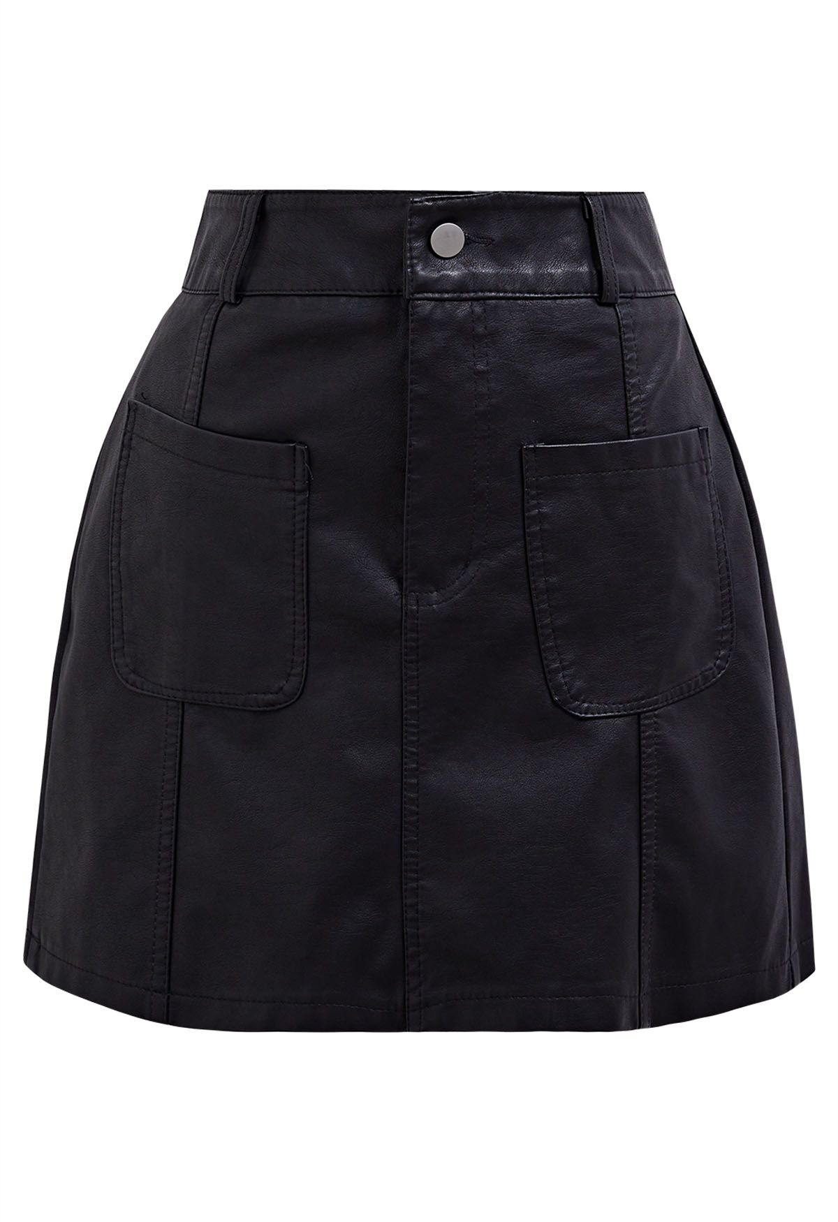 Mini-jupe en similicuir avec poche plaquée, noir