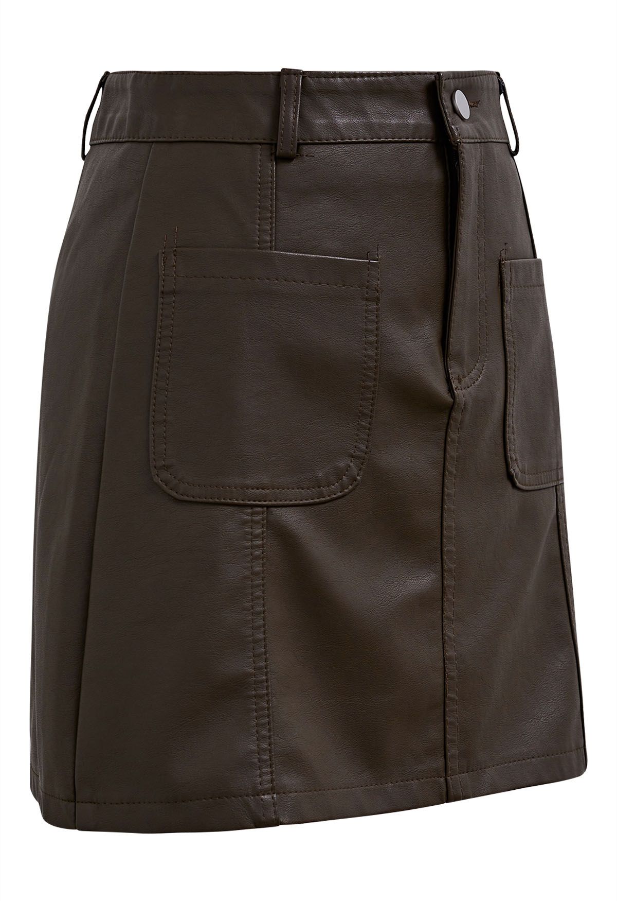 Mini-jupe en faux cuir avec poche plaquée, marron