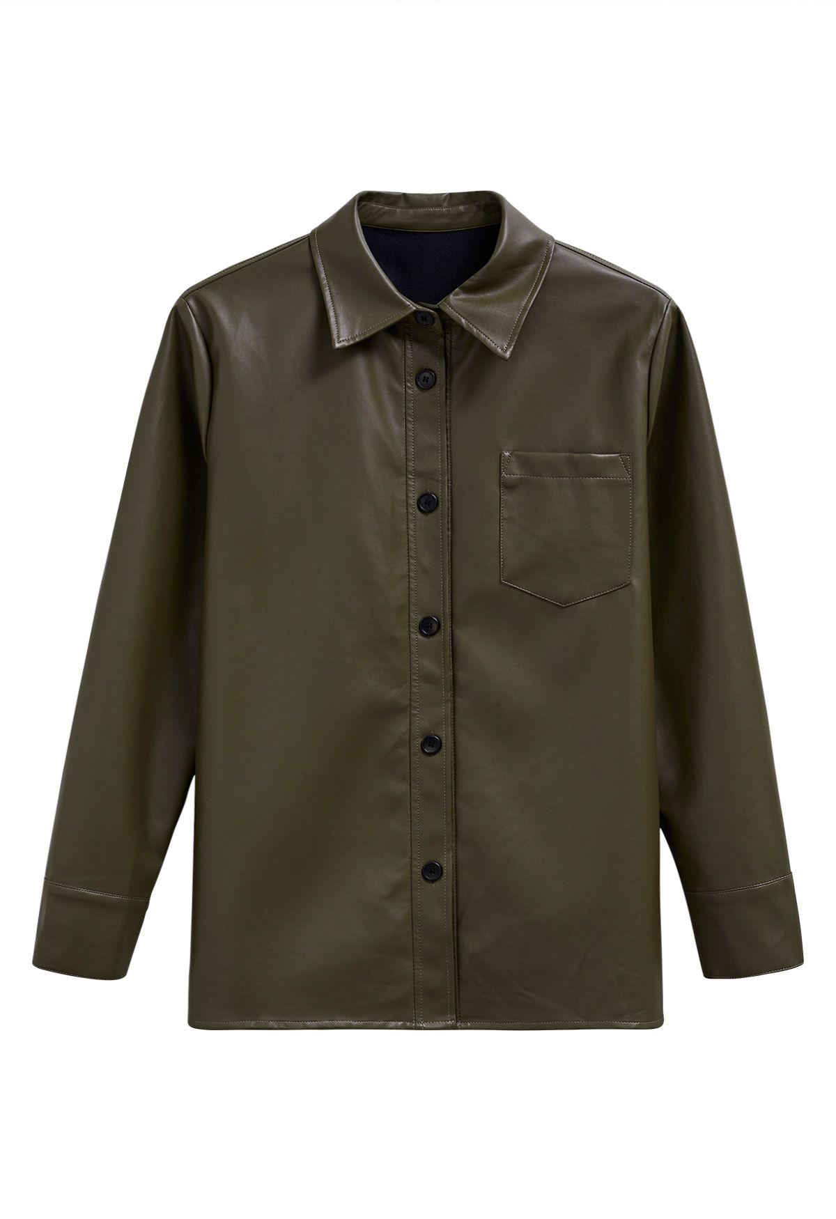 Veste chemise décontractée et chic en similicuir en olive