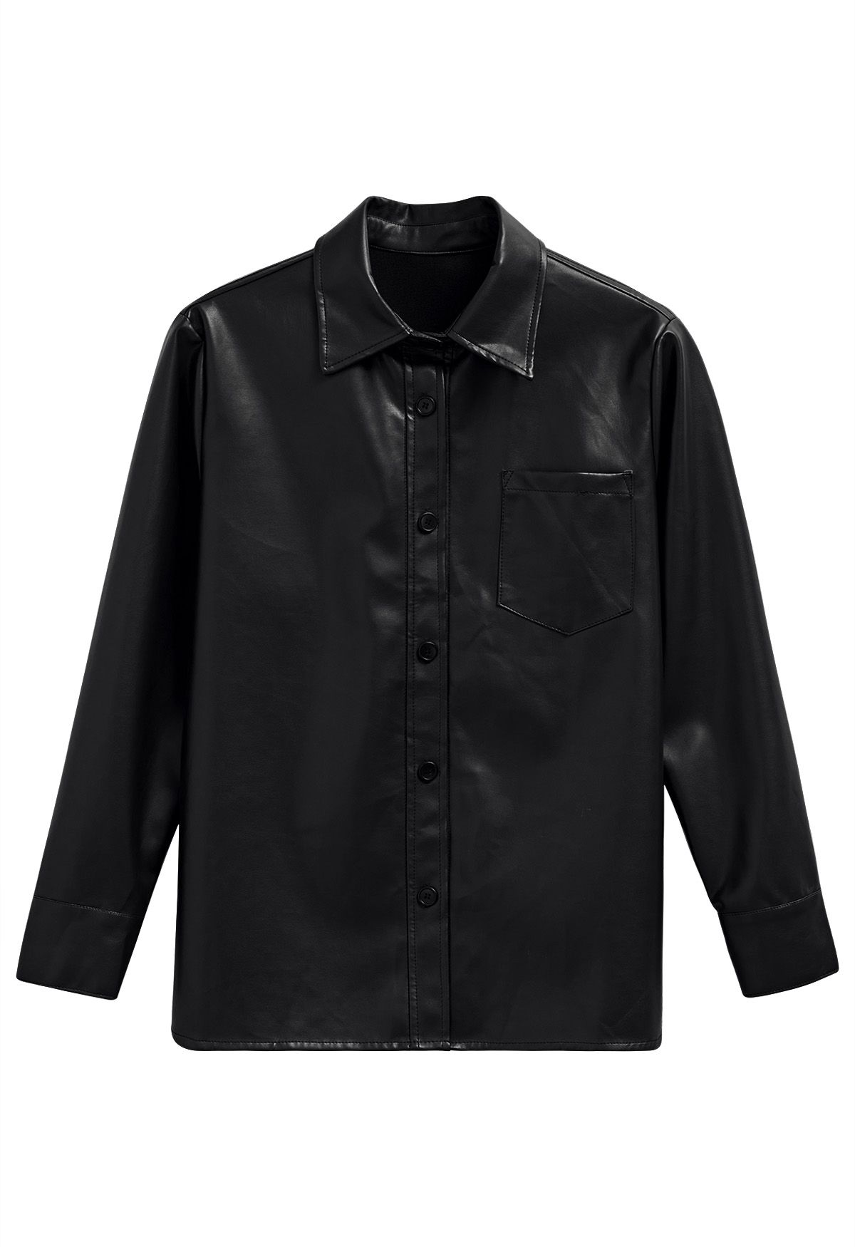 Veste chemise décontractée et chic en similicuir en noir