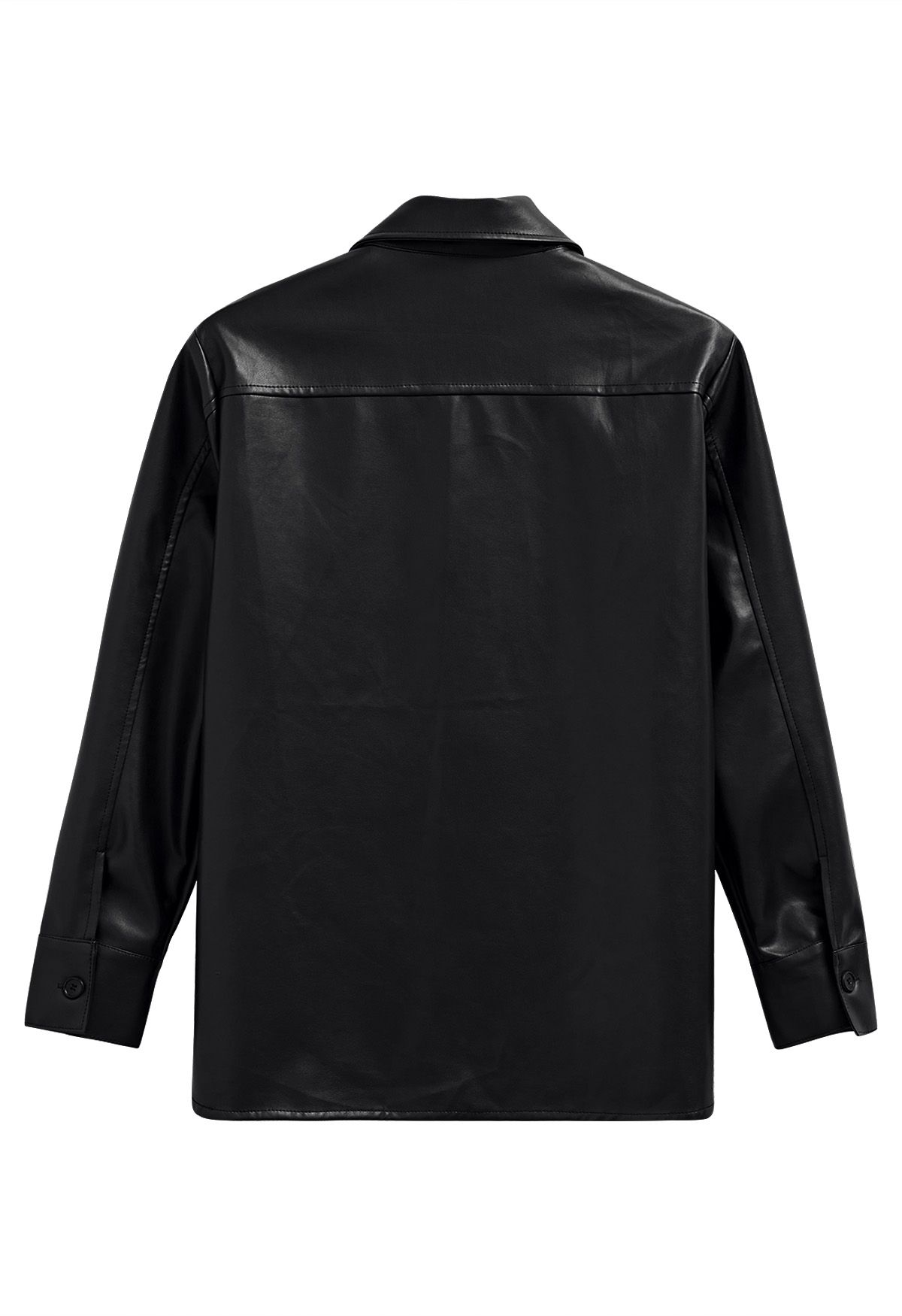 Veste chemise décontractée et chic en similicuir en noir