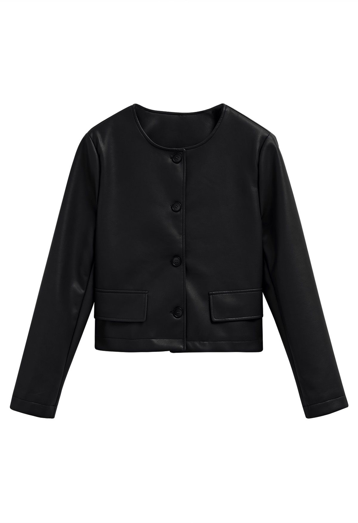 Veste courte boutonnée en faux cuir en noir