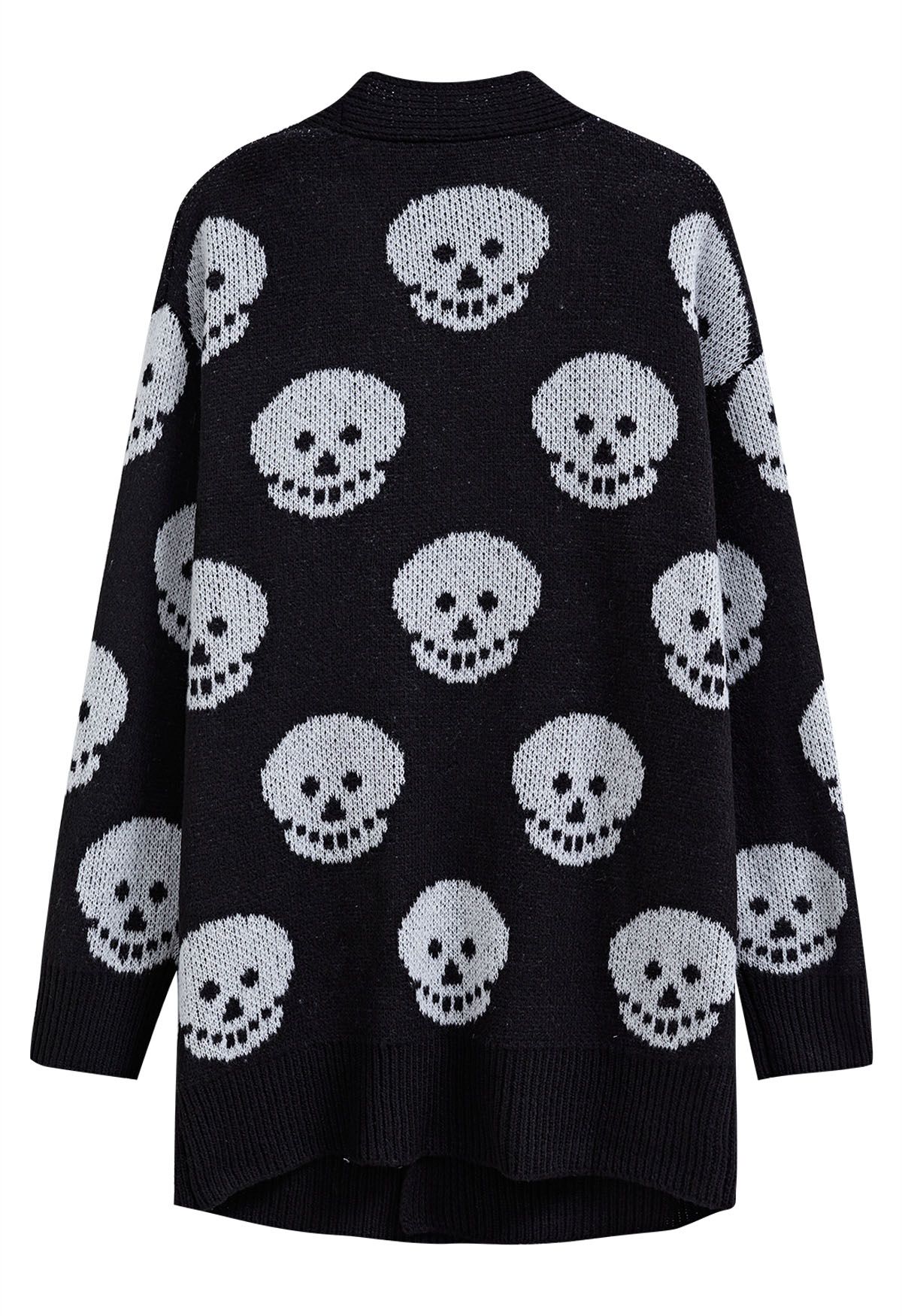 Cardigan long en tricot jacquard tête de mort d'Halloween