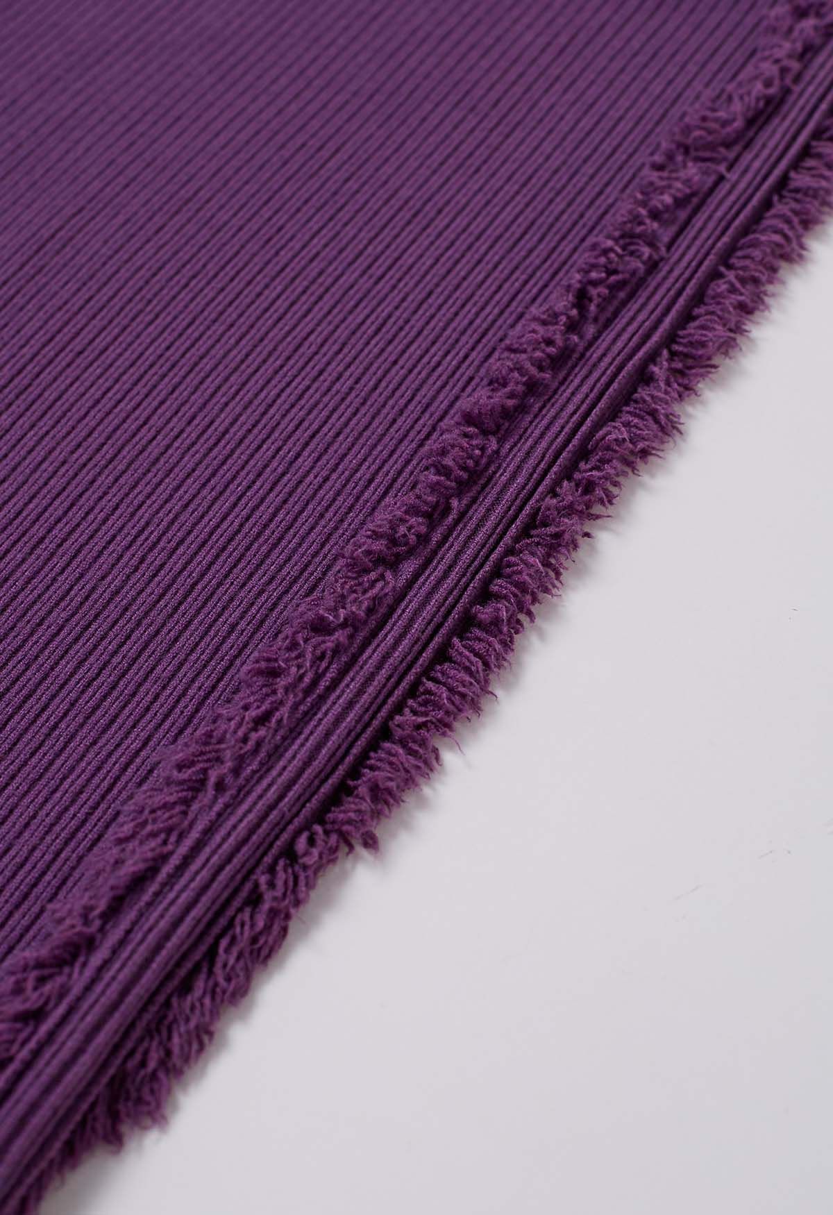 Pantalon en tricot à jambe droite avec bordure à pampilles latérales en violet