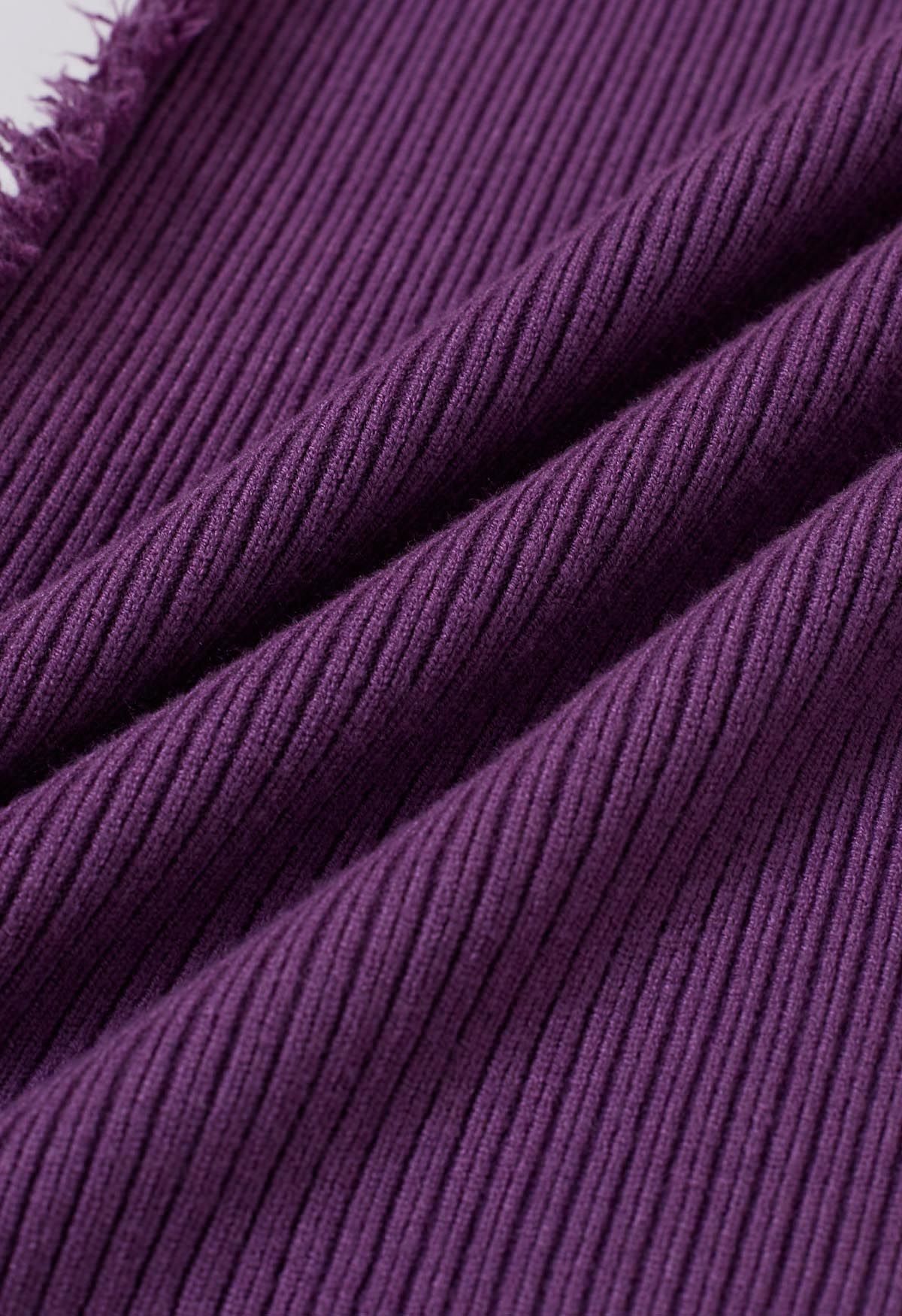 Pantalon en tricot à jambe droite avec bordure à pampilles latérales en violet