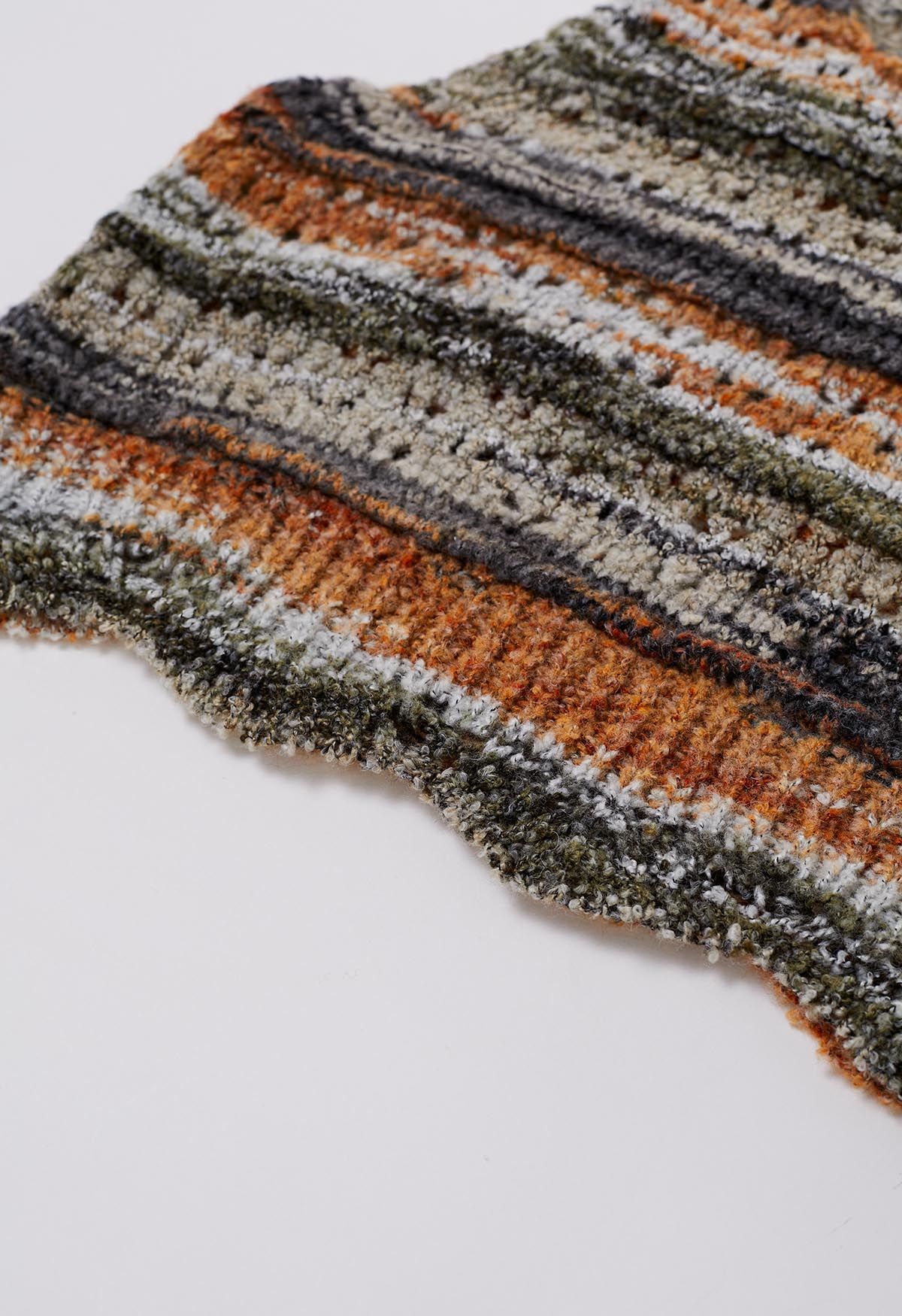 Gilet en tricot ajouré à rayures multicolores en chameau