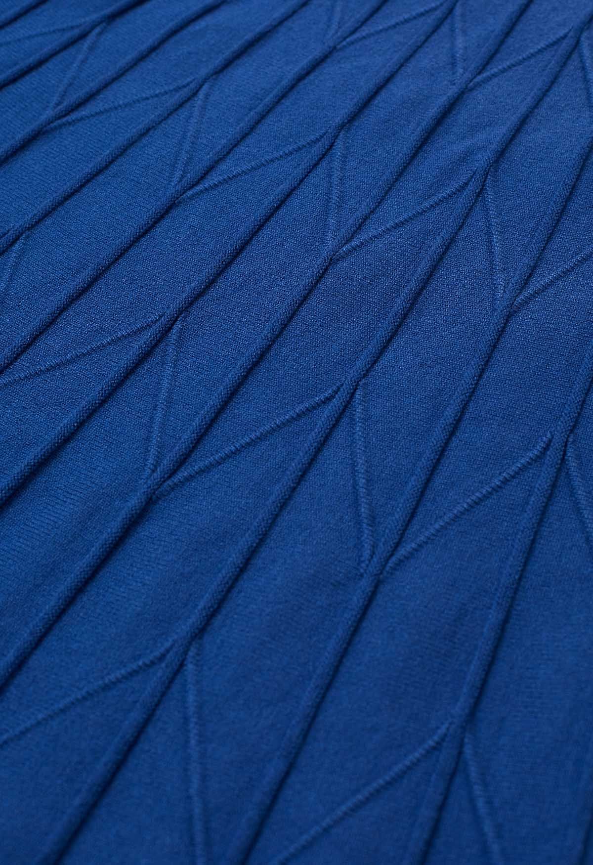 Jupe en tricot plissée zigzag en indigo