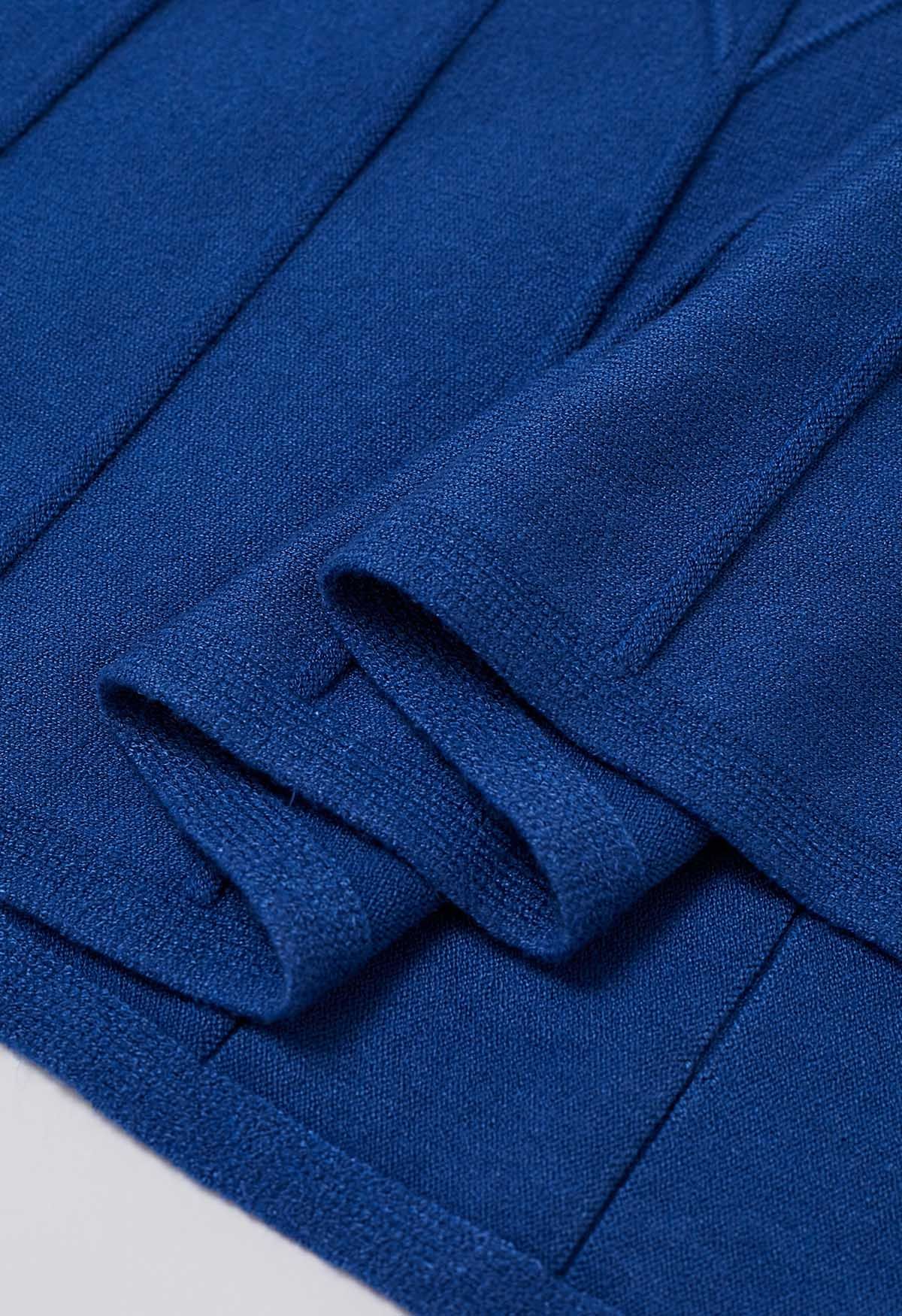 Jupe en tricot plissée zigzag en indigo
