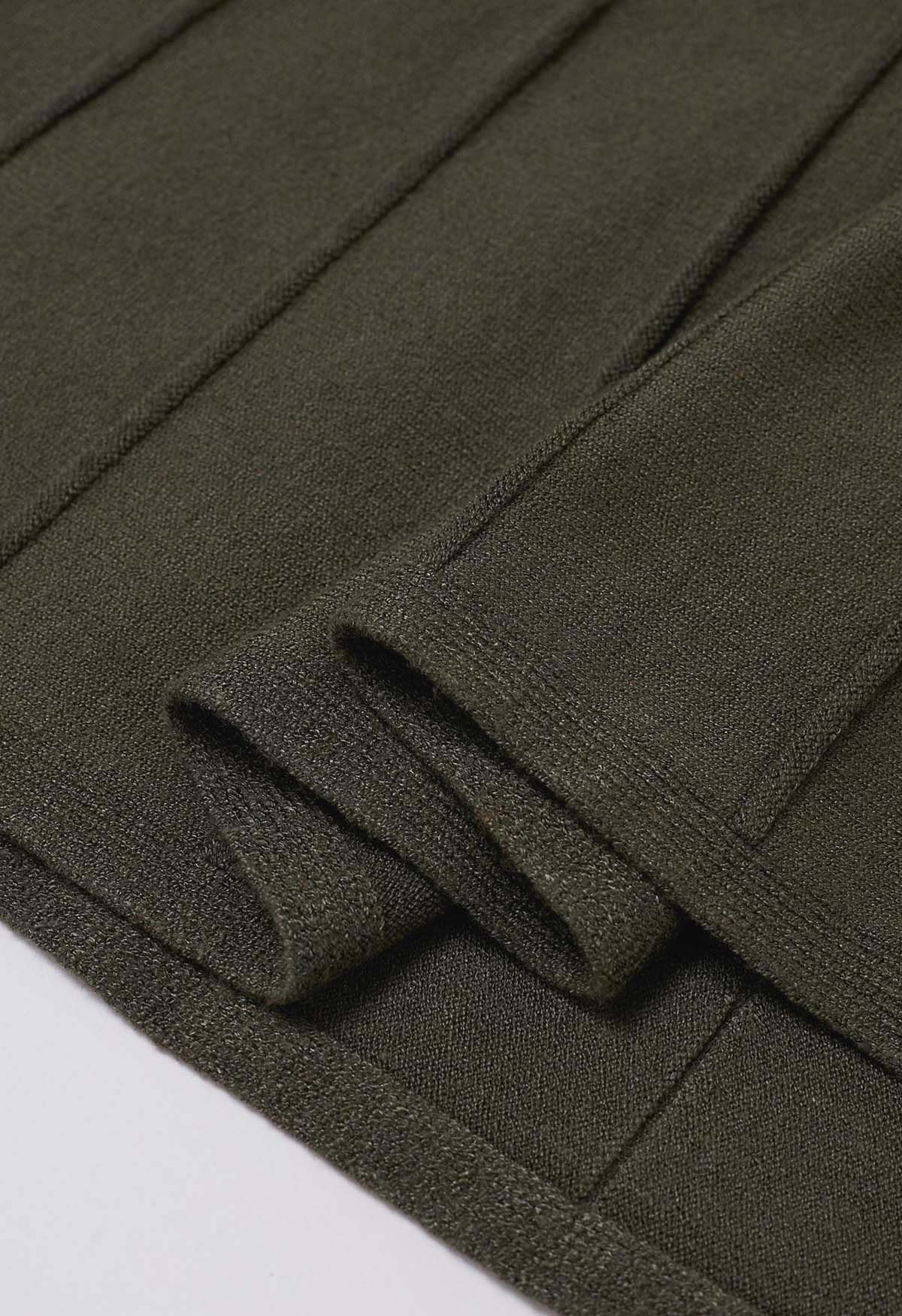 Jupe en tricot plissée zigzag en vert armée