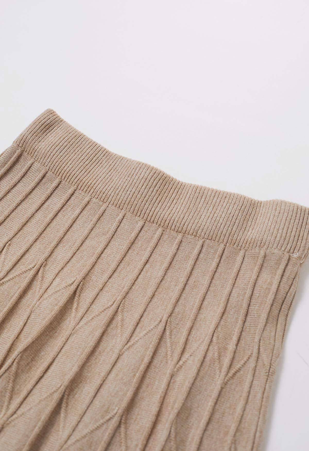 Jupe en tricot plissée zigzag en sable