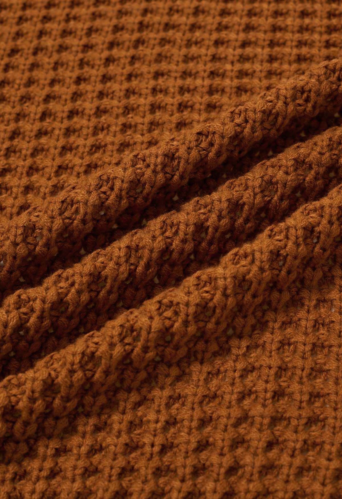 Cardigan en tricot gaufré avec poches et manches chauve-souris en citrouille