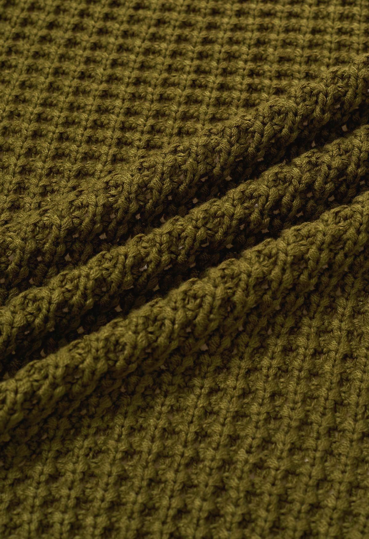 Cardigan en tricot gaufré avec poches et manches chauve-souris en olive