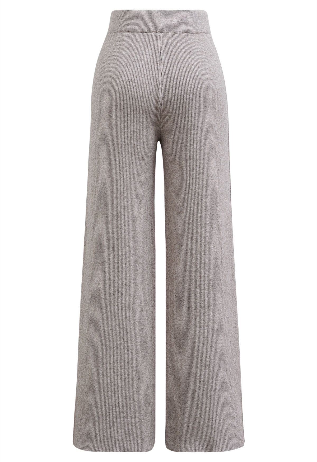 Pantalon en tricot à fente latérale avec cordon de serrage à la taille, taupe