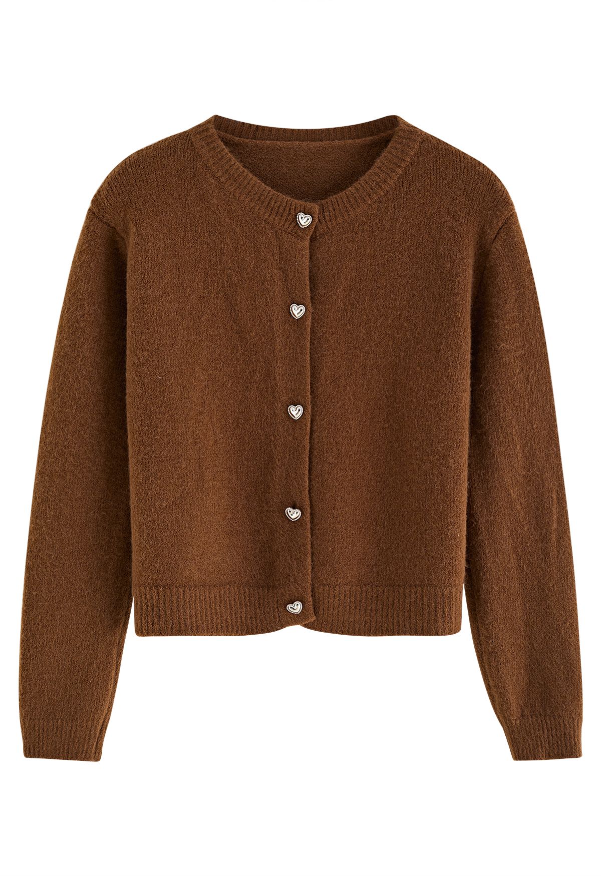 Cardigan court en tricot boutonné en forme de cœur en marron