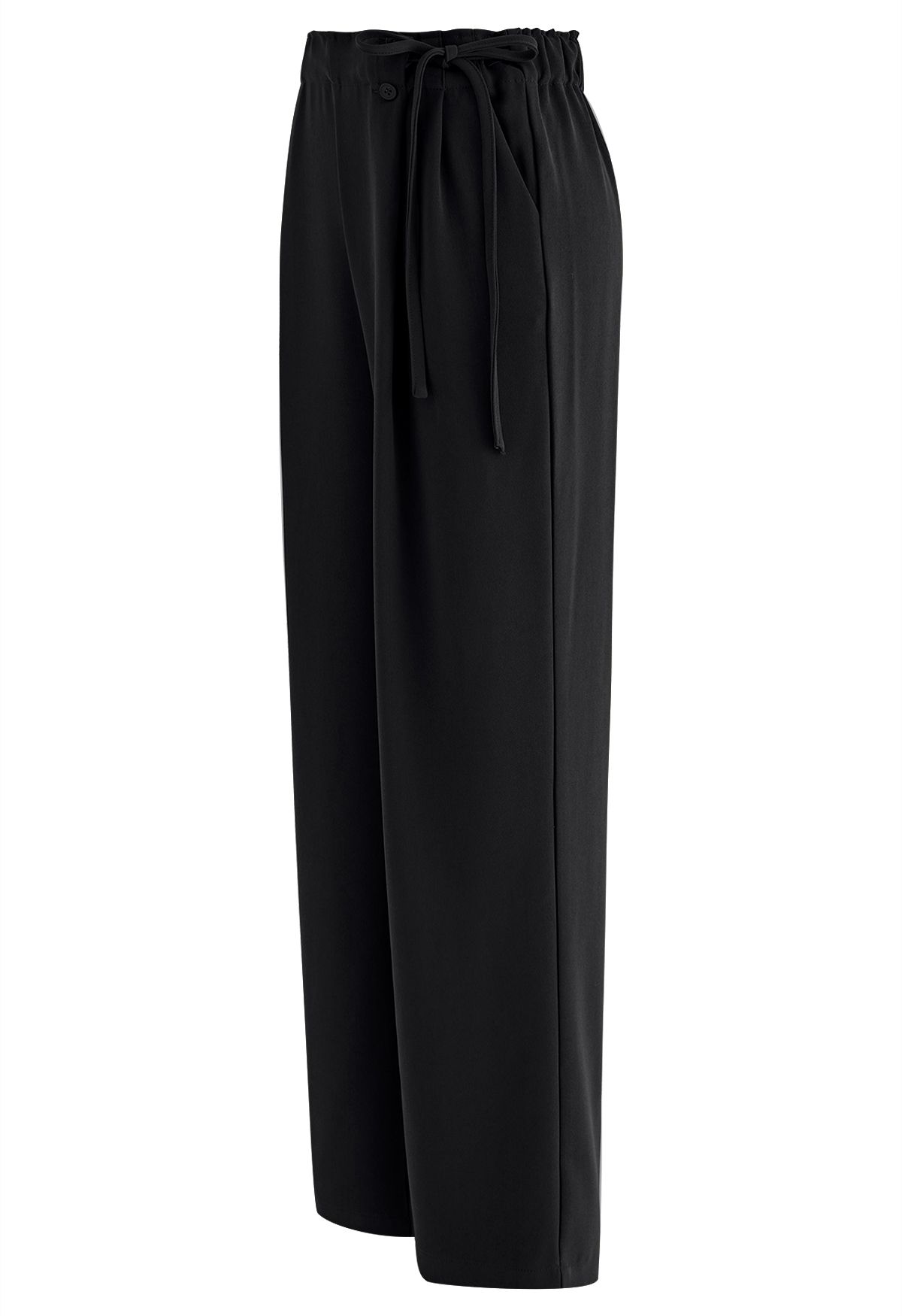 Pantalon droit plissé à cordon de serrage sur le côté en noir