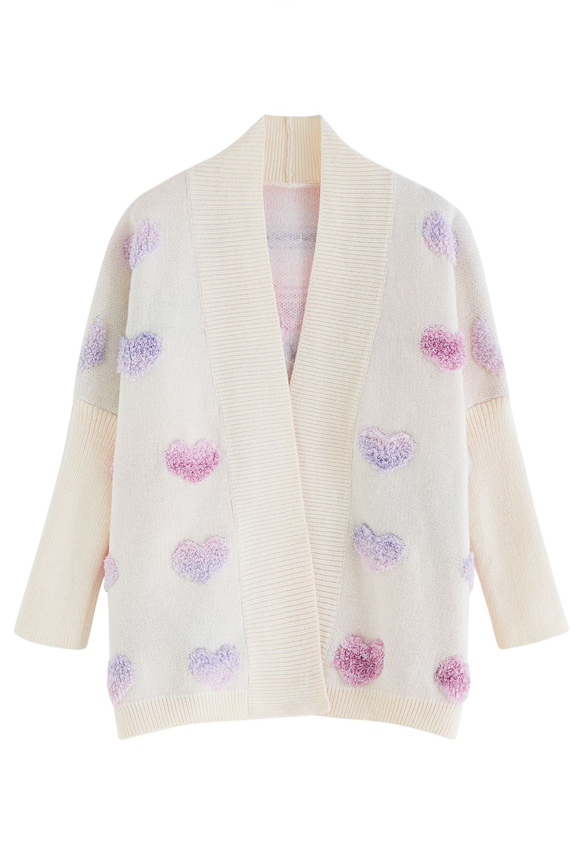 Ombre Heart Embossed Batwing Sleeve Knit Cardigan