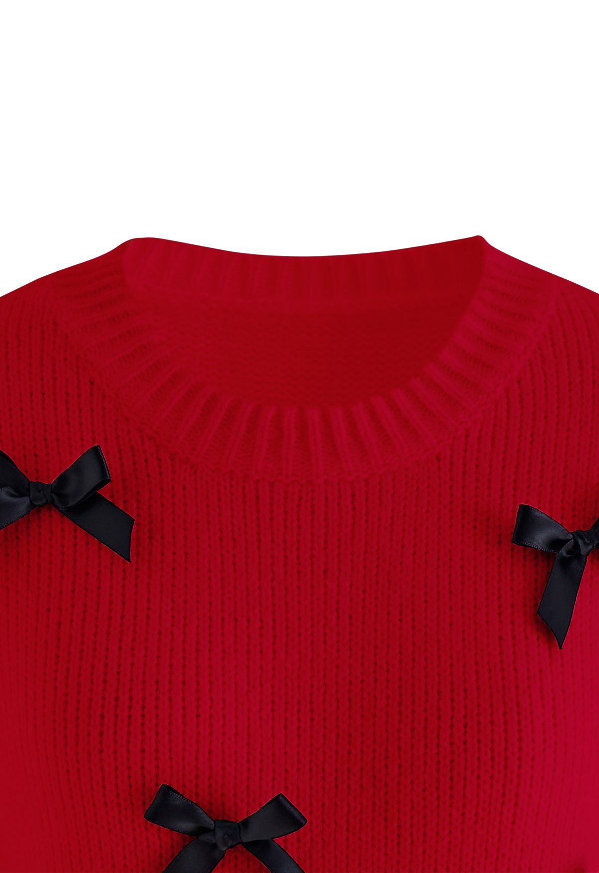 Bowknot Embellished Short Sleeve Knit Sweater in Red
