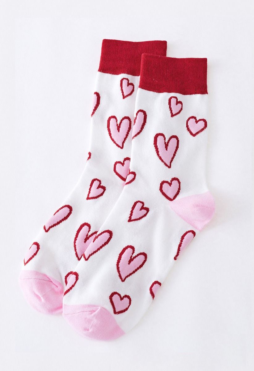 Chaussettes mi-mollet confortables Pinky Heart