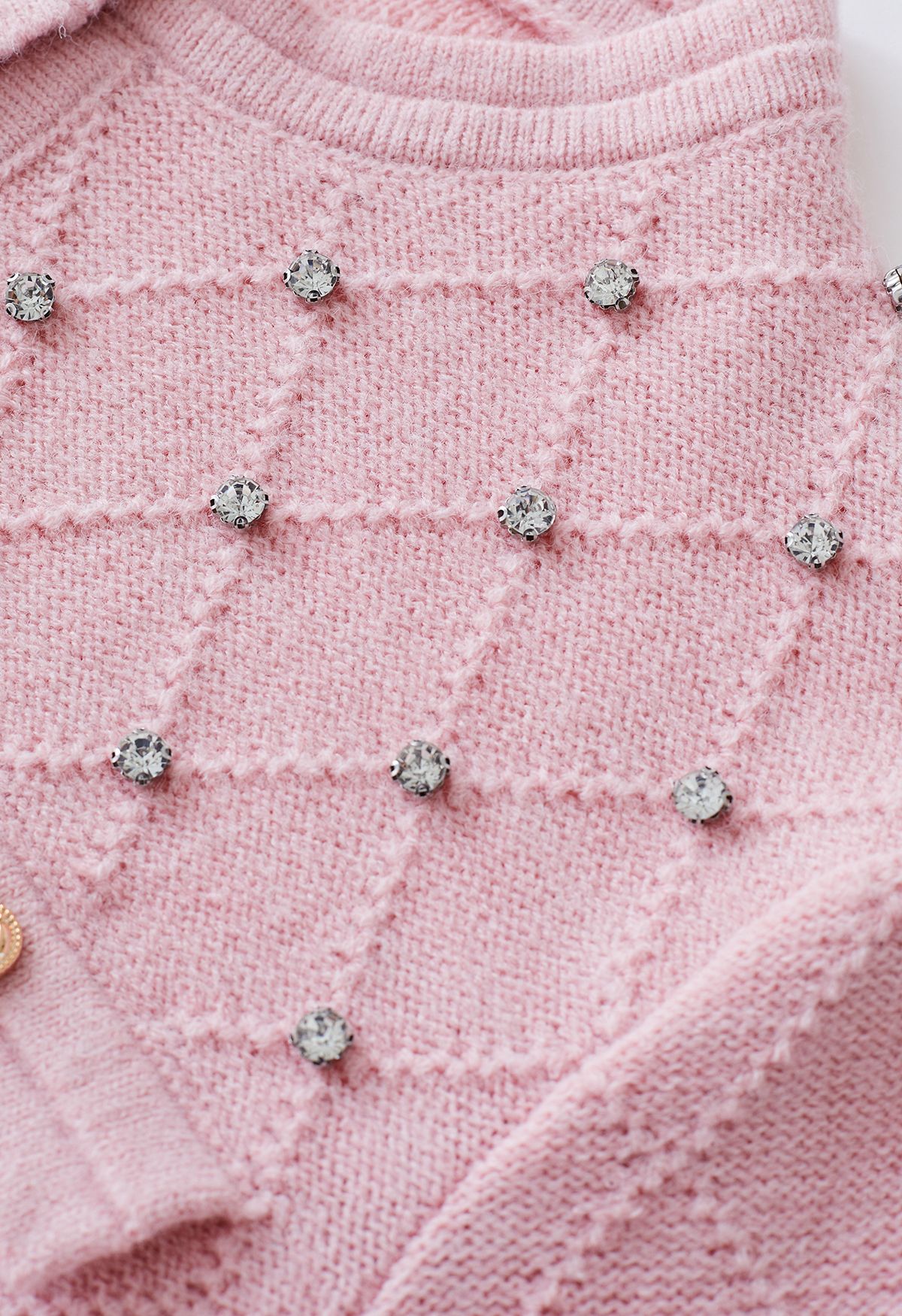 Diamante Studded Pink Knit Cardigan
