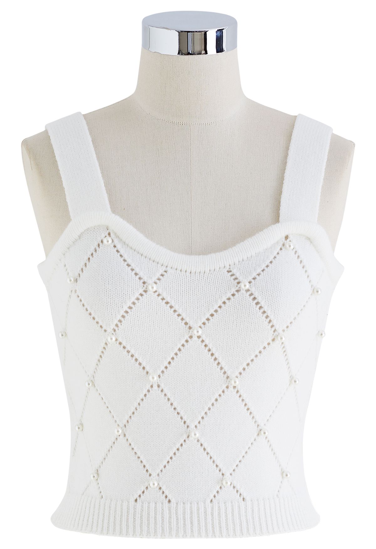 Pearly Diamond Knit Cami Top and Cardigan Set in White