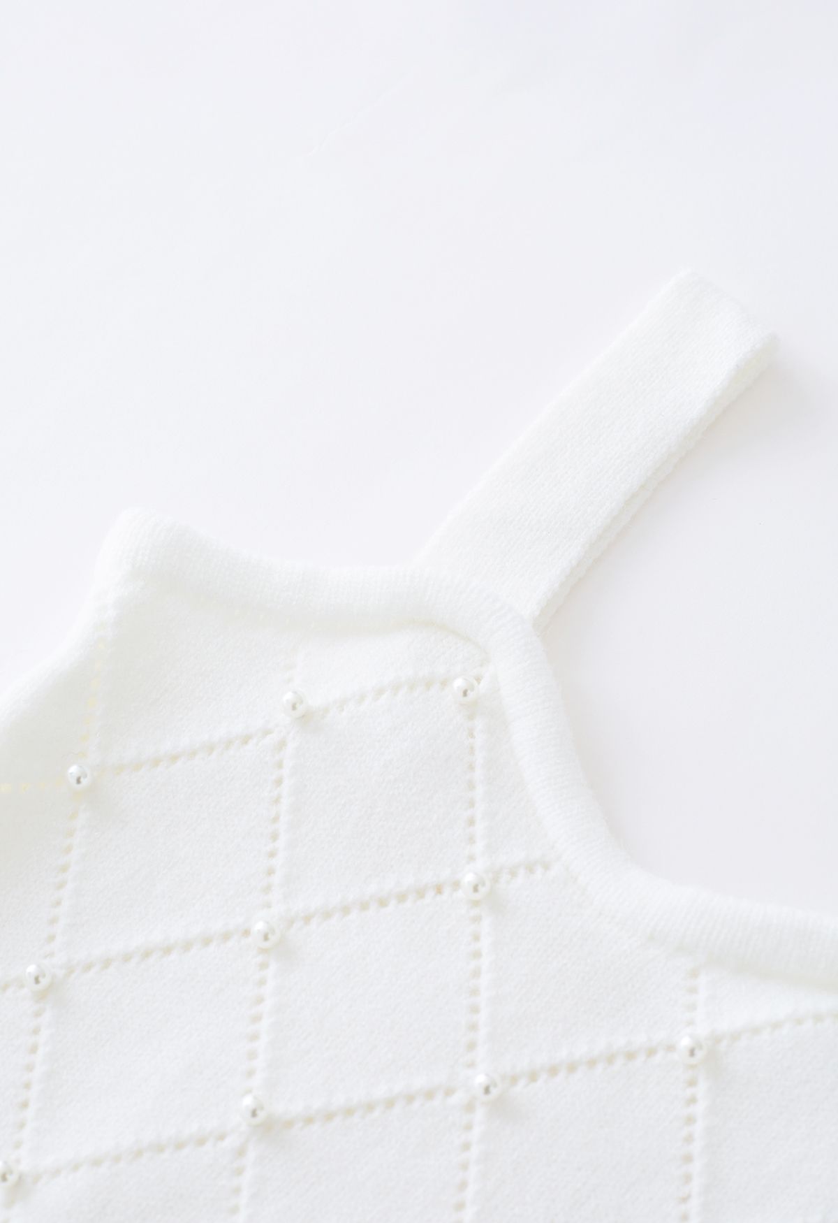 Pearly Diamond Knit Cami Top and Cardigan Set in White