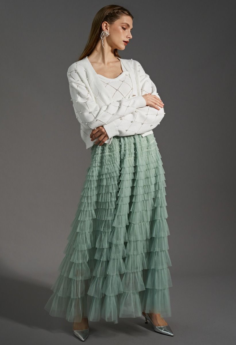 Swan Cloud Midi Skirt in Mint
