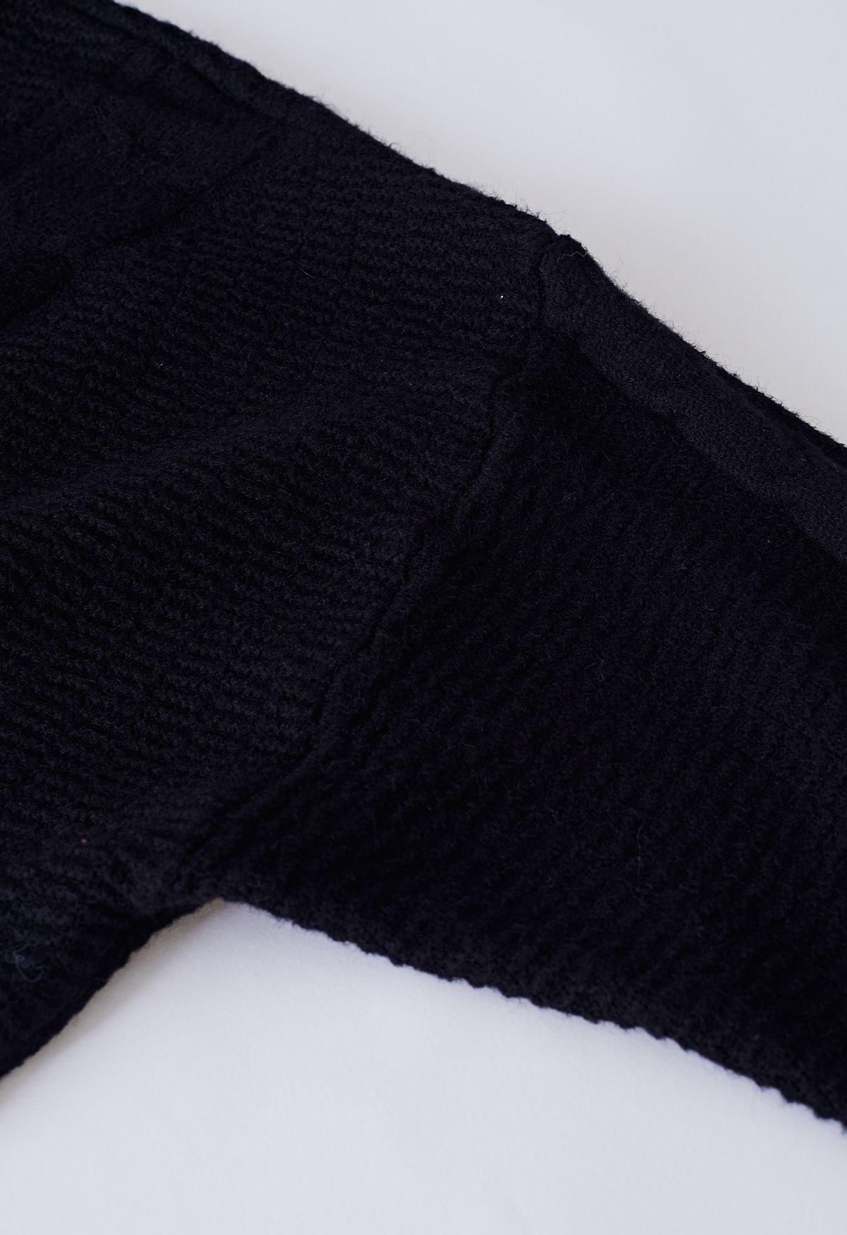 Crop top en tricot tressé gaufré à col zippé en noir