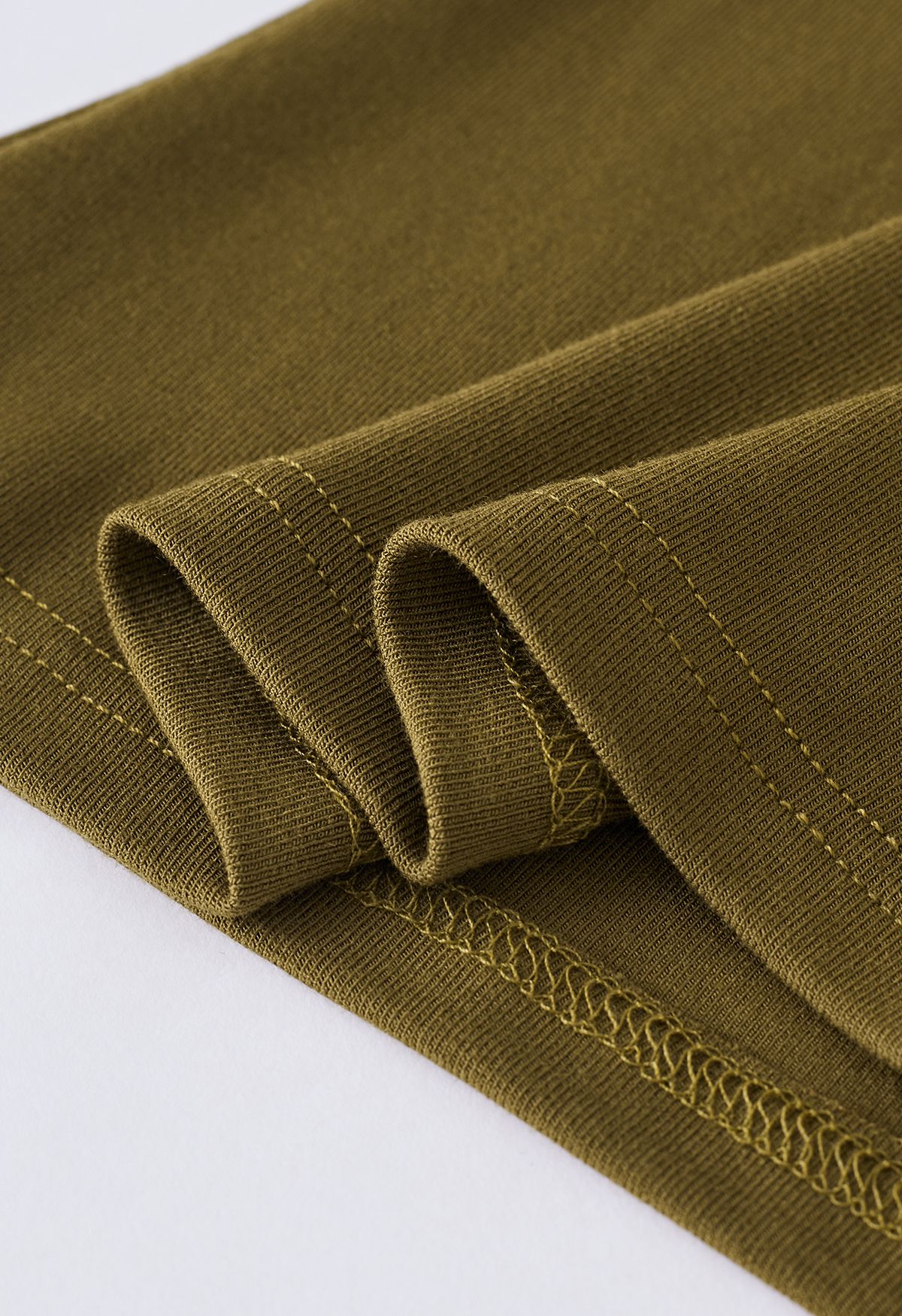 Seam Detail Soft Cotton Top in Moss Green
