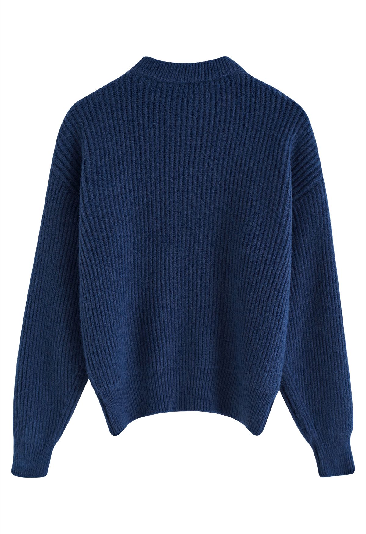 Pull en tricot côtelé de couleur unie en indigo