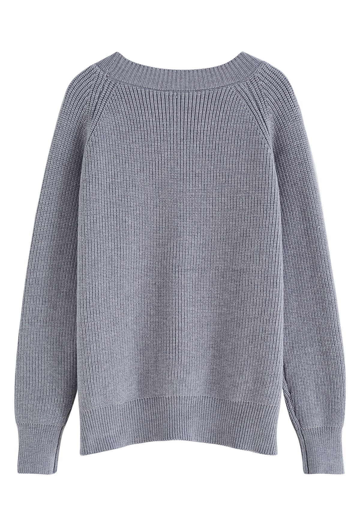 One Heart Rib Knit Oversized Sweater in Grey