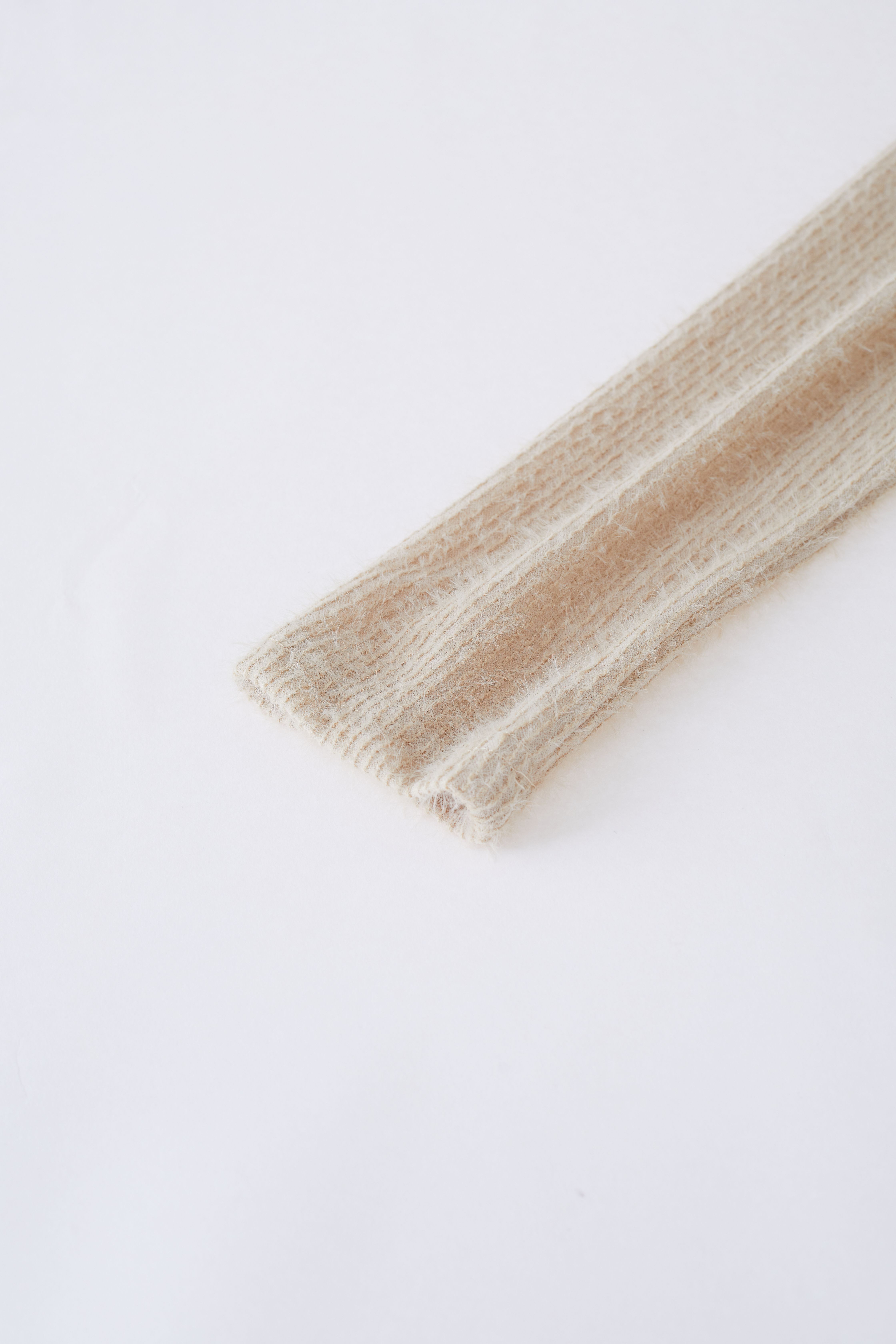 Fuzzy Mock Neck Knit Top in Light Tan