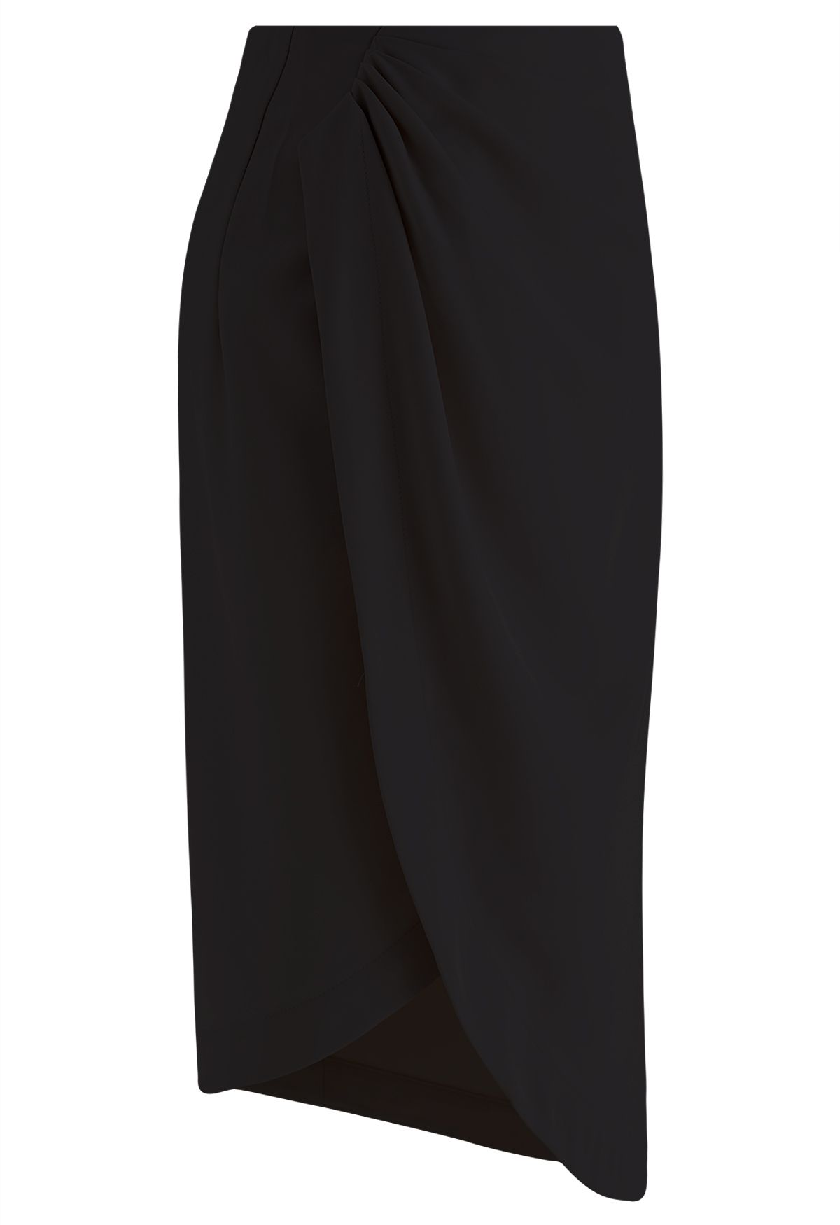 Oblique Tulip Hem Midi Skirt in Black