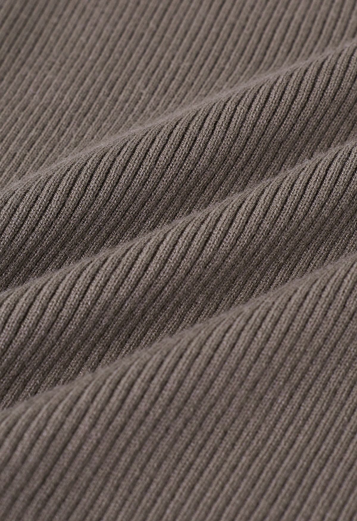 Turtleneck Mesh Overlay Sleeve Knit Top in Brown