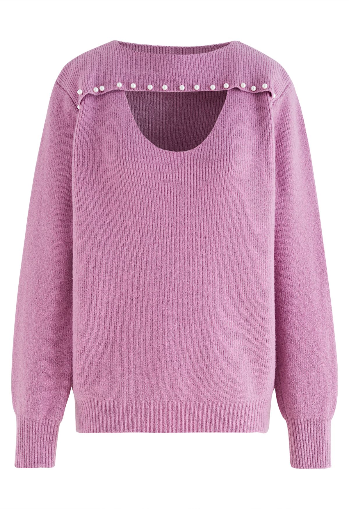 Cutout Pearl Neckline Knit Sweater in Pink