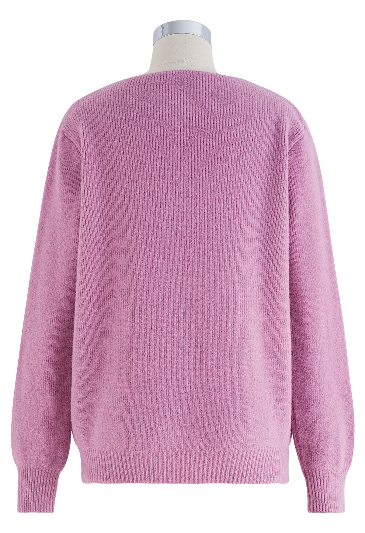 Cutout Pearl Neckline Knit Sweater in Pink