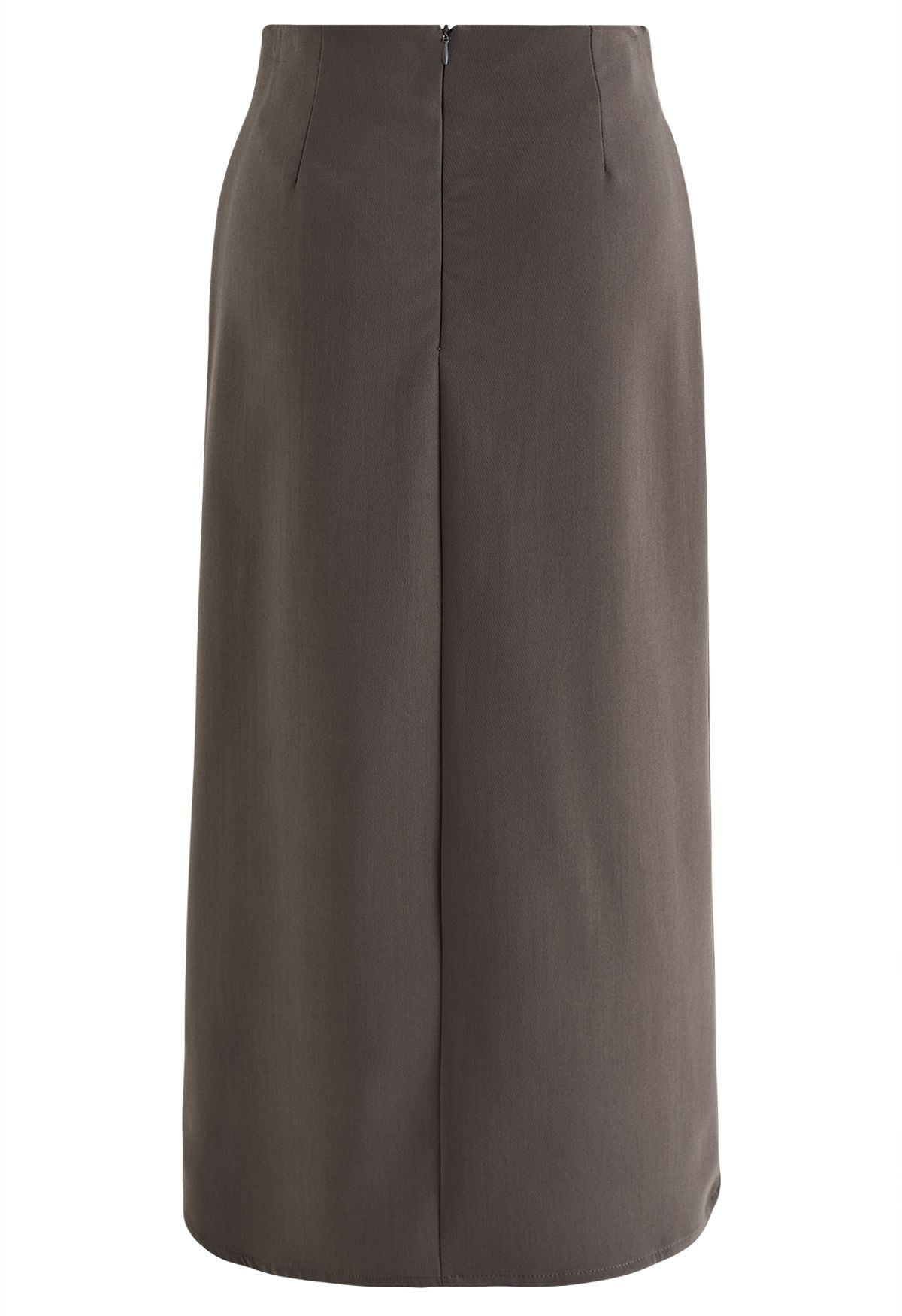 Side Ruching Tulip Hem Midi Skirt in Brown