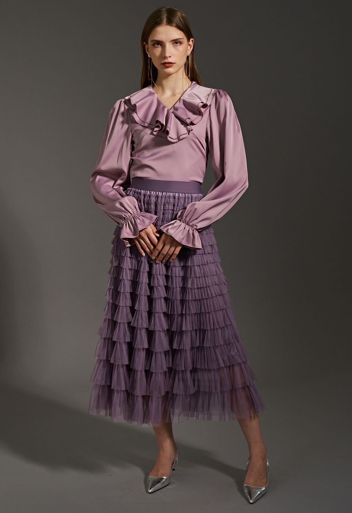 Swan Cloud Midi Skirt in Purple