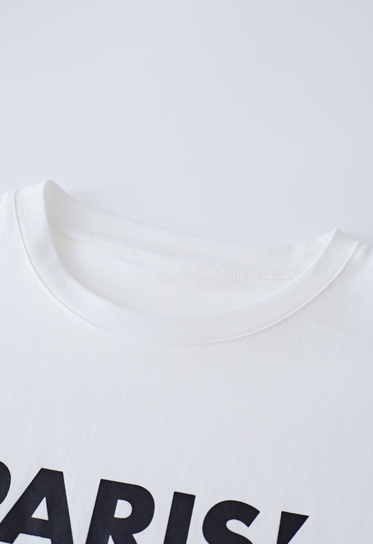 T-shirt col rond imprimé Paris en blanc